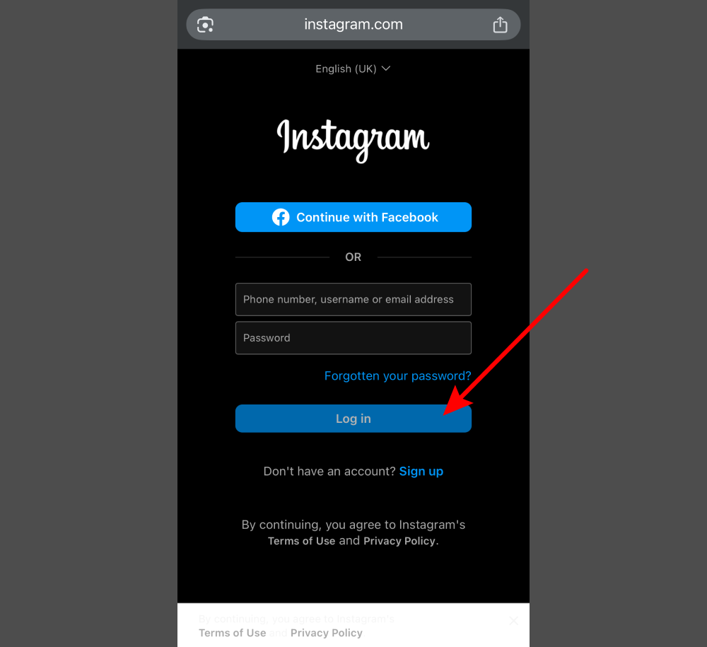 Log in with Instagram credentials