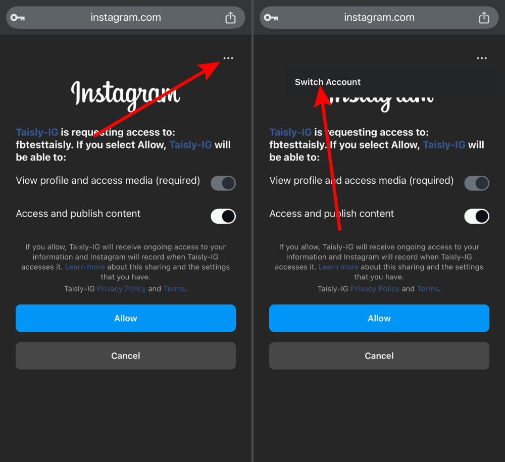 Switch between Instagram accounts